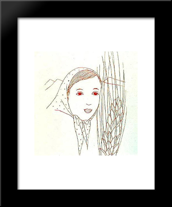 A Girl In The Scarf 20x24 Black Modern Wood Framed Art Print Poster by Toyen