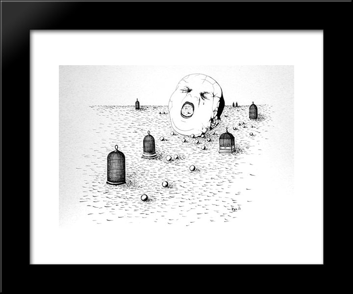 The Shooting Gallery Iv 20x24 Black Modern Wood Framed Art Print Poster by Toyen