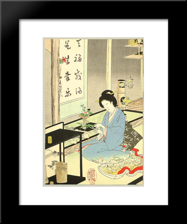 Flower Arranging And Tea Ceremony 20x24 Black Modern Wood Framed Art Print Poster by Toyohara, Chikanobu