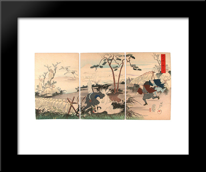 Visit At The Crane Hunt 20x24 Black Modern Wood Framed Art Print Poster by Toyohara, Chikanobu
