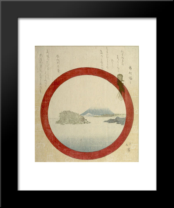 Fuji And Enoshima Through A Round Window 20x24 Black Modern Wood Framed Art Print Poster by Hokkei, Toyota