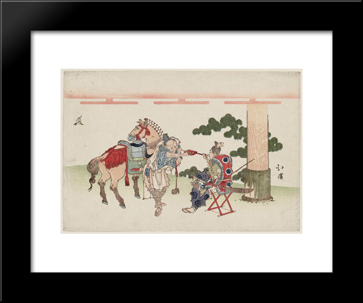 Shrine Attendants Smoking 20x24 Black Modern Wood Framed Art Print Poster by Hokkei, Toyota