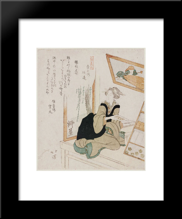 Toothbrush Seller, From The Series Ten Kinds Of People (Jinbutsu Juban Tsuzuki) 20x24 Black Modern Wood Framed Art Print Poster by Hokkei, Toyota