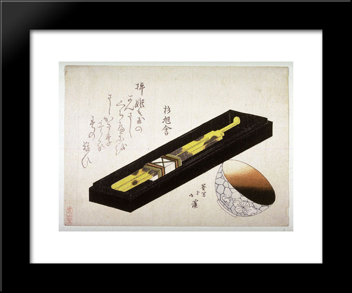 Tortoise Shell Hairpin And Porcelain Cup With A Coating Of Lip Rouge 20x24 Black Modern Wood Framed Art Print Poster by Hokkei, Toyota