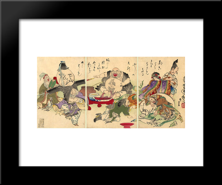 The Seven Lucky Gods 20x24 Black Modern Wood Framed Art Print Poster by Yoshitoshi, Tsukioka
