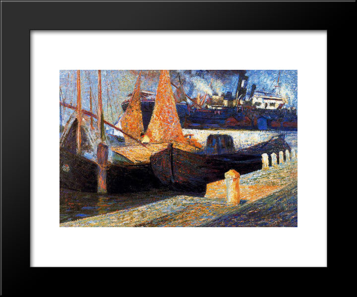 Boats In Sunlight 20x24 Black Modern Wood Framed Art Print Poster by Boccioni, Umberto