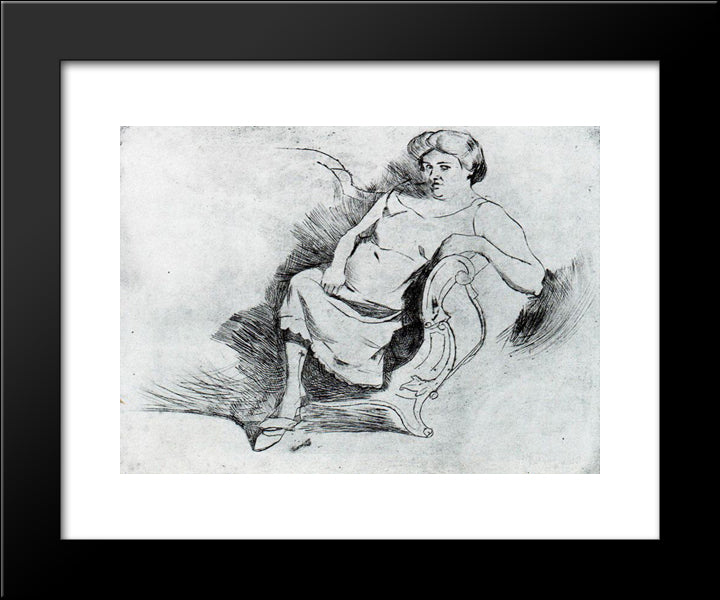 Seated Woman 20x24 Black Modern Wood Framed Art Print Poster by Boccioni, Umberto