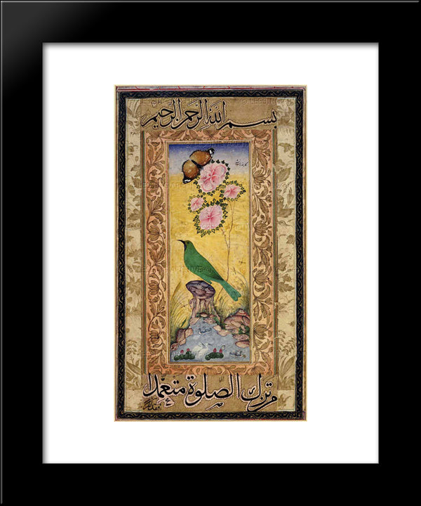 Study Of A Gold-Mantled Chloropsis 20x24 Black Modern Wood Framed Art Print Poster by Mansur, Ustad