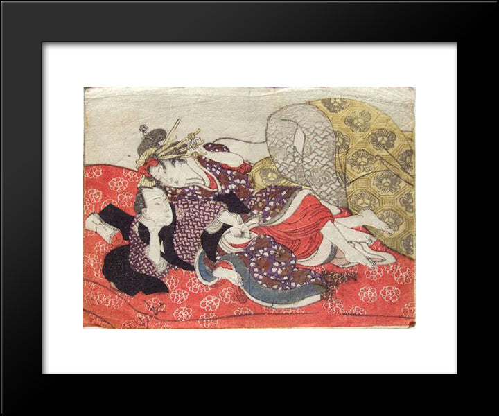 Foreplay On A Red Futon 20x24 Black Modern Wood Framed Art Print Poster by Kunisada II, Utagawa