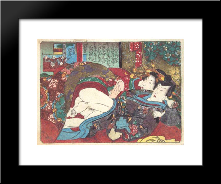 Foreplay Under The Futon 20x24 Black Modern Wood Framed Art Print Poster by Kunisada II, Utagawa