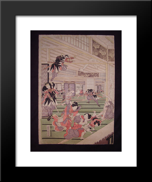 Ronins Attack On The House Of Lord Kira (Left Panel Of A Triptych) 20x24 Black Modern Wood Framed Art Print Poster by Kunisada II, Utagawa