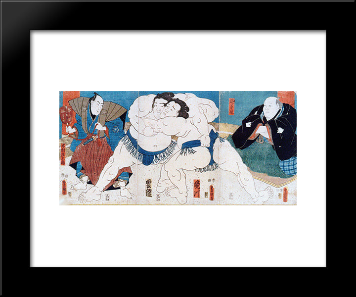 Sumo 20x24 Black Modern Wood Framed Art Print Poster by Kunisada II, Utagawa