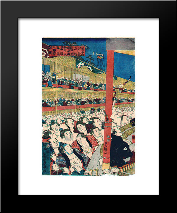 Sumo Spectators 20x24 Black Modern Wood Framed Art Print Poster by Kunisada II, Utagawa