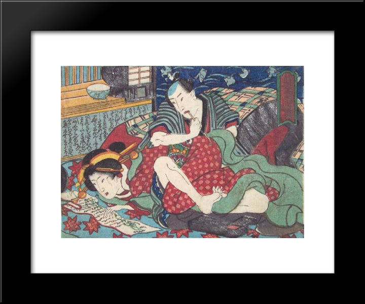 The Letter 20x24 Black Modern Wood Framed Art Print Poster by Kunisada II, Utagawa