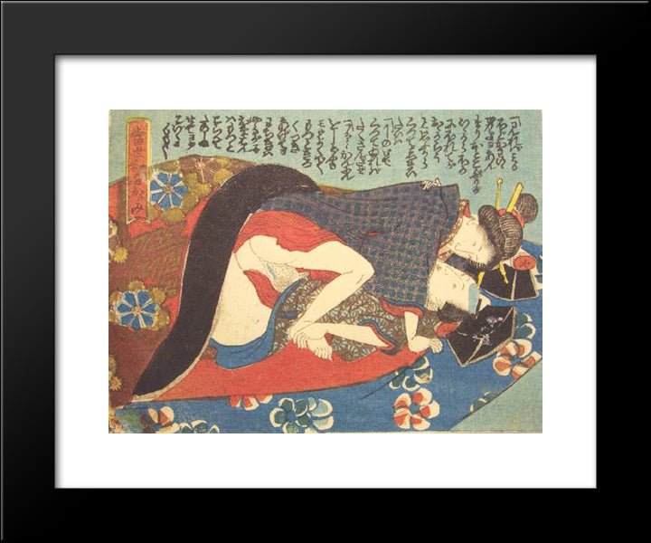 The Red And Gold Blanket 20x24 Black Modern Wood Framed Art Print Poster by Kunisada II, Utagawa