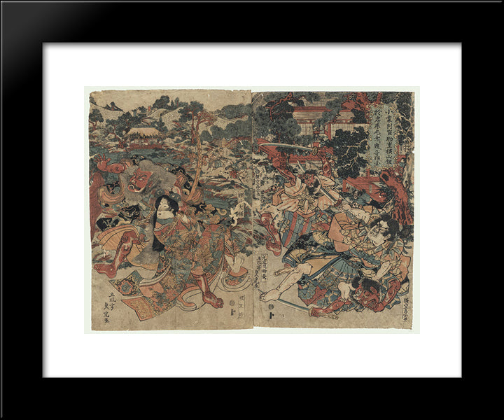 Oguri Hangan Sukeshige In Battle 20x24 Black Modern Wood Framed Art Print Poster by Utagawa Sadatora