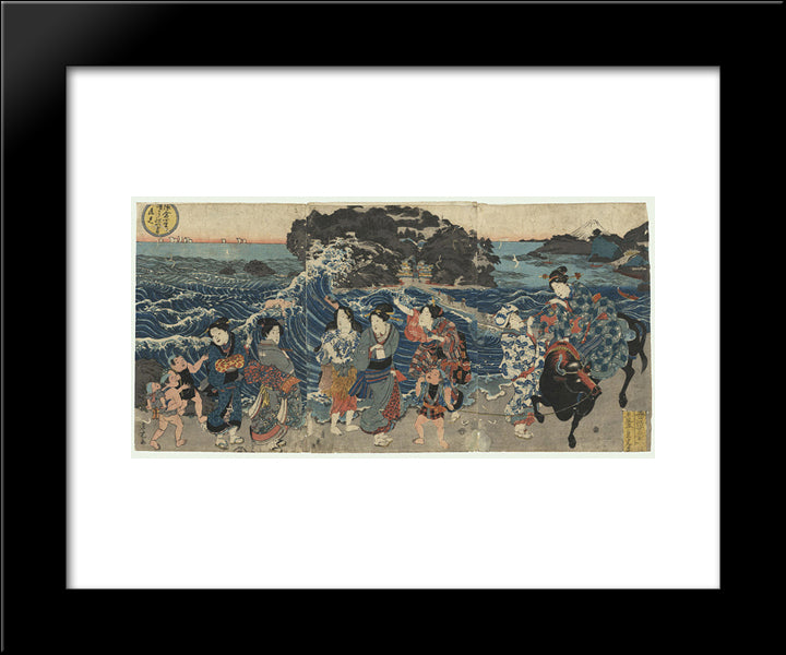 Women On The Shore At Enoshima 20x24 Black Modern Wood Framed Art Print Poster by Utagawa Sadatora