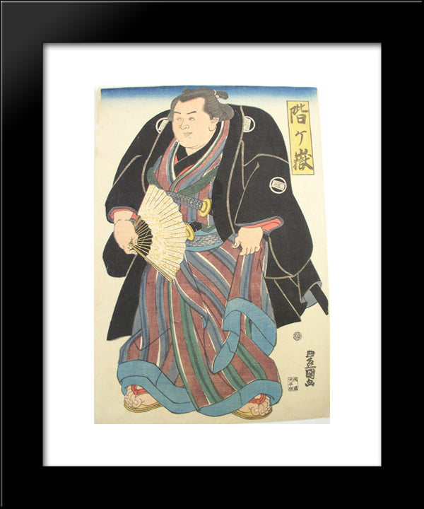 Sumo Wrester In Blue-Brown Striped Underkimono 20x24 Black Modern Wood Framed Art Print Poster by Toyokuni, Utagawa