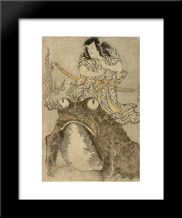 Actor Onoe Eizaburo I As A Magician With A Giant Toad 20x24 Black Modern Wood Framed Art Print Poster by Toyokuni II, Utagawa