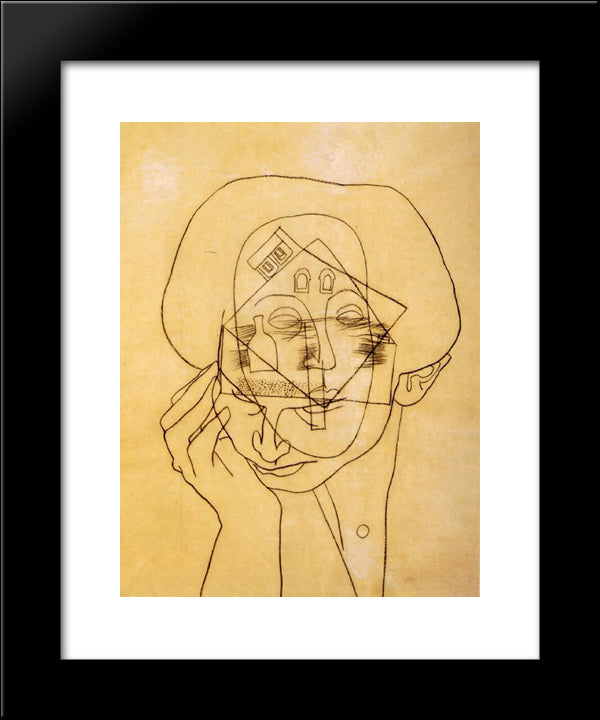 Head With House 20x24 Black Modern Wood Framed Art Print Poster by Lajos, Vajda