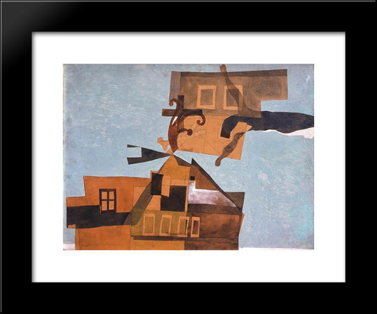 Houses At Szentendre With Crucifix 20x24 Black Modern Wood Framed Art Print Poster by Lajos, Vajda