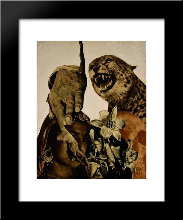 Tiger And Lillies 20x24 Black Modern Wood Framed Art Print Poster by Lajos, Vajda