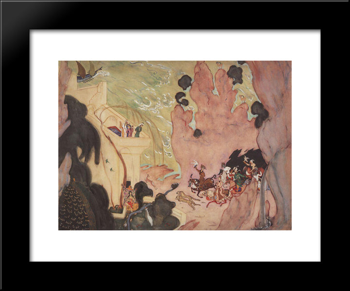 Curtain Design For Nikolai Rimski-Korsakov'S Ballet 'Sheherezade' 20x24 Black Modern Wood Framed Art Print Poster by Serov, Valentin