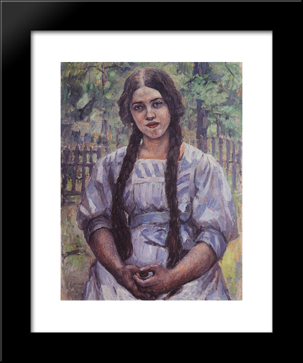 A Girl With Braids. Portrait Of A. A. Dobrinskaya. 20x24 Black Modern Wood Framed Art Print Poster by Surikov, Vasily