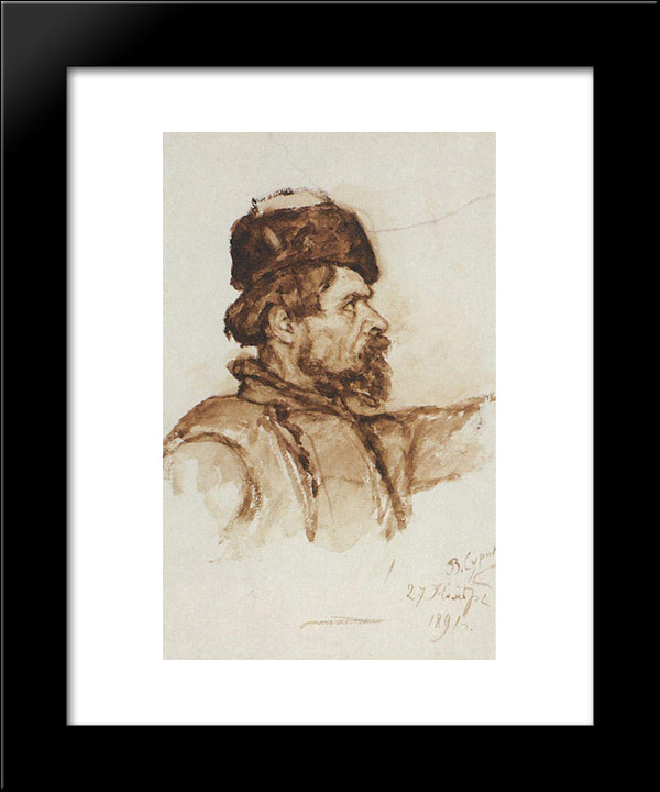 Cossack'S Head 20x24 Black Modern Wood Framed Art Print Poster by Surikov, Vasily