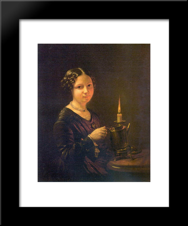 Girl With A Candle 20x24 Black Modern Wood Framed Art Print Poster by Tropinin, Vasily