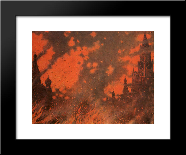 Fire Of Zamoskvorechye 20x24 Black Modern Wood Framed Art Print Poster by Vereshchagin, Vasily
