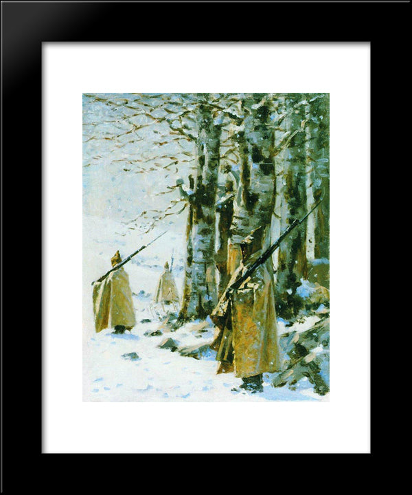 Picket In The Balkan Mountains 20x24 Black Modern Wood Framed Art Print Poster by Vereshchagin, Vasily