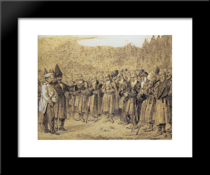 Presentation Of The Bosses (Russian Officer And Caucasians) 20x24 Black Modern Wood Framed Art Print Poster by Vereshchagin, Vasily