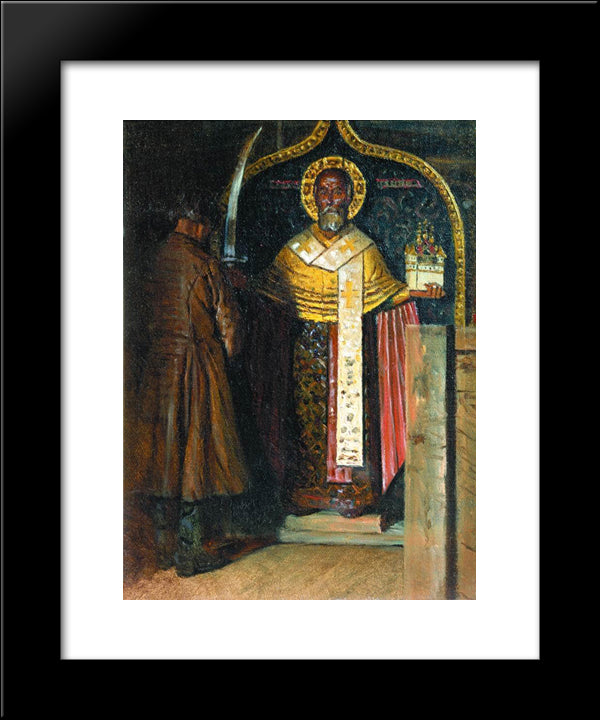 The Icon Of St. Nicholas With Headwater Pinega 20x24 Black Modern Wood Framed Art Print Poster by Vereshchagin, Vasily