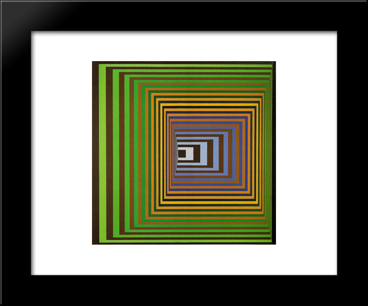 Vonal Stri 20x24 Black Modern Wood Framed Art Print Poster by Vasarely, Victor
