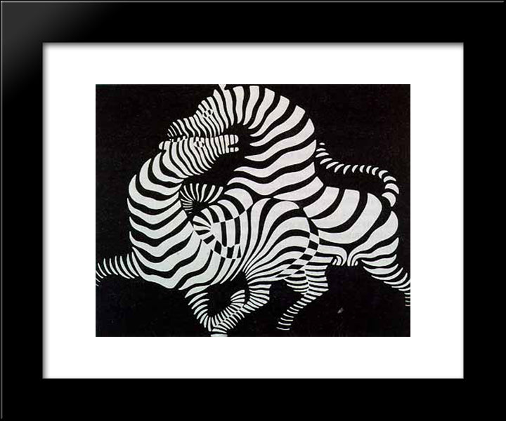 Zebra 20x24 Black Modern Wood Framed Art Print Poster by Vasarely, Victor