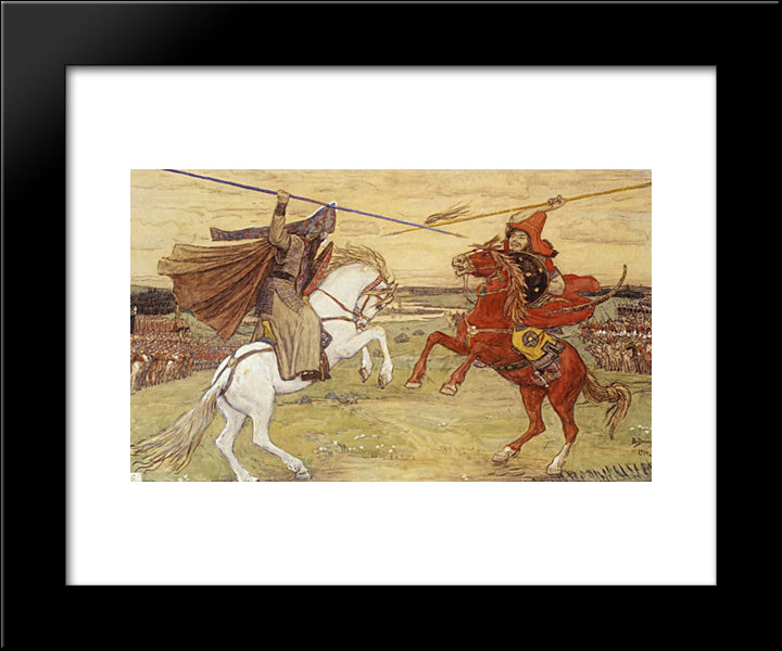 Duel Peresvet With Chelubey 20x24 Black Modern Wood Framed Art Print Poster by Vasnetsov, Viktor