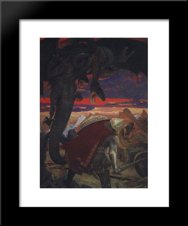 Fight Dobrynya Nikitich With Seven Headed Serpent Hydra 20x24 Black Modern Wood Framed Art Print Poster by Vasnetsov, Viktor