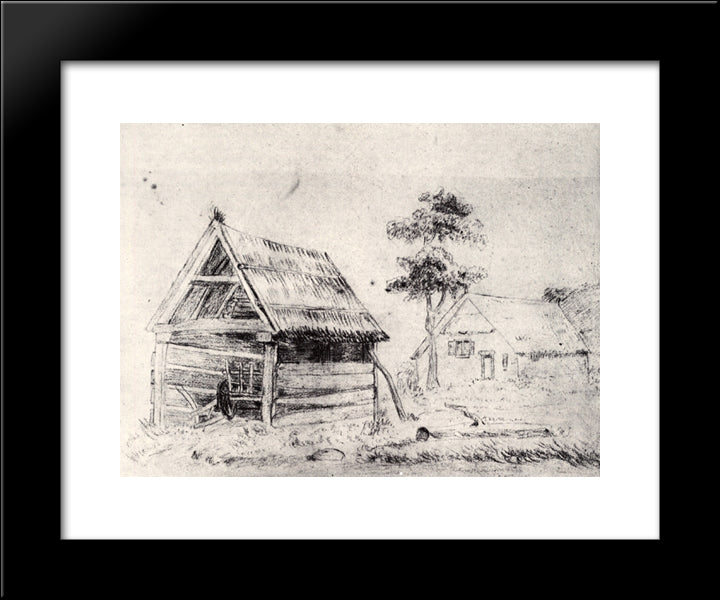 Barn And Farmhouse 20x24 Black Modern Wood Framed Art Print Poster by Van Gogh, Vincent