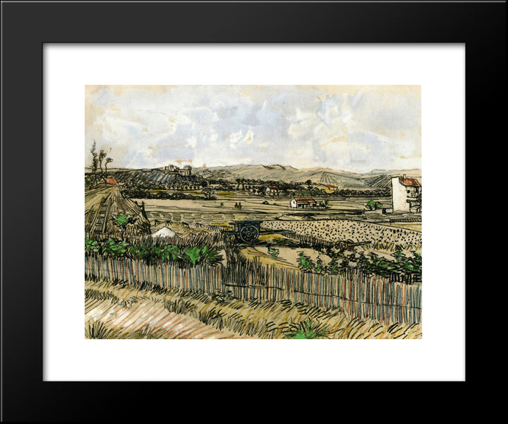 Harvest In Provence, At The Left Montmajour 20x24 Black Modern Wood Framed Art Print Poster by Van Gogh, Vincent