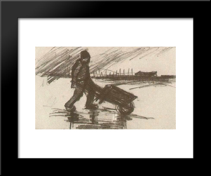 Peasant, Walking With A Wheelbarrow 20x24 Black Modern Wood Framed Art Print Poster by Van Gogh, Vincent