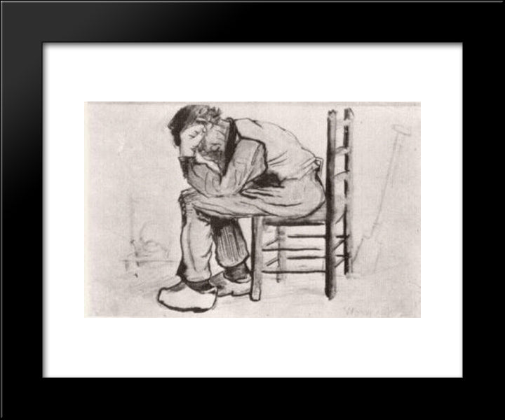 Peasant Sitting By The Fireplace (Worn Out) 20x24 Black Modern Wood Framed Art Print Poster by Van Gogh, Vincent