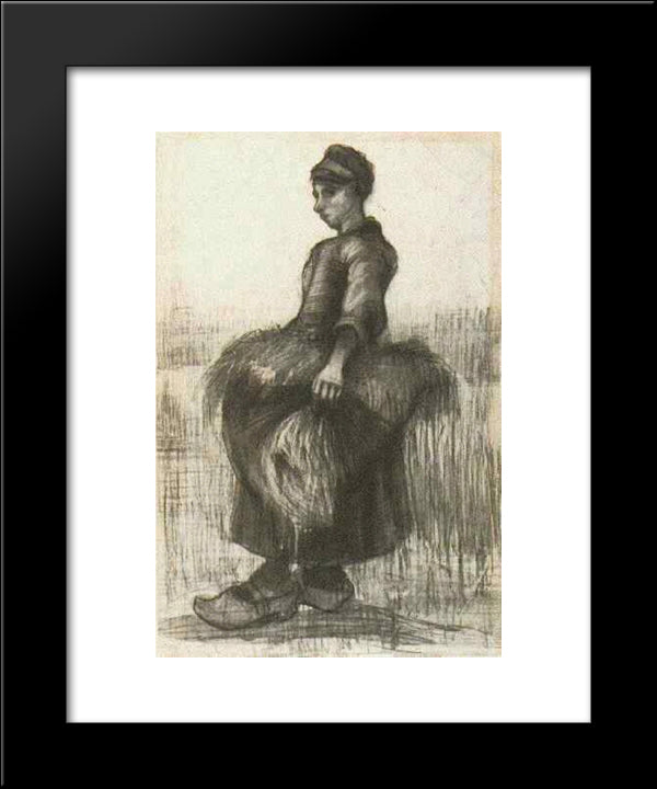 Peasant Woman, Carrying Wheat In Her Apron 20x24 Black Modern Wood Framed Art Print Poster by Van Gogh, Vincent