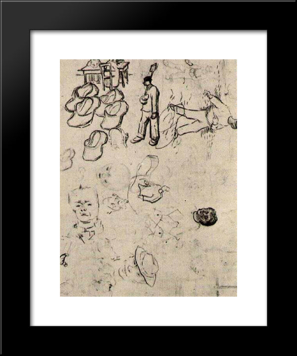 Sheet With Figures At A Table, A Sower, Clogs, Etc 20x24 Black Modern Wood Framed Art Print Poster by Van Gogh, Vincent