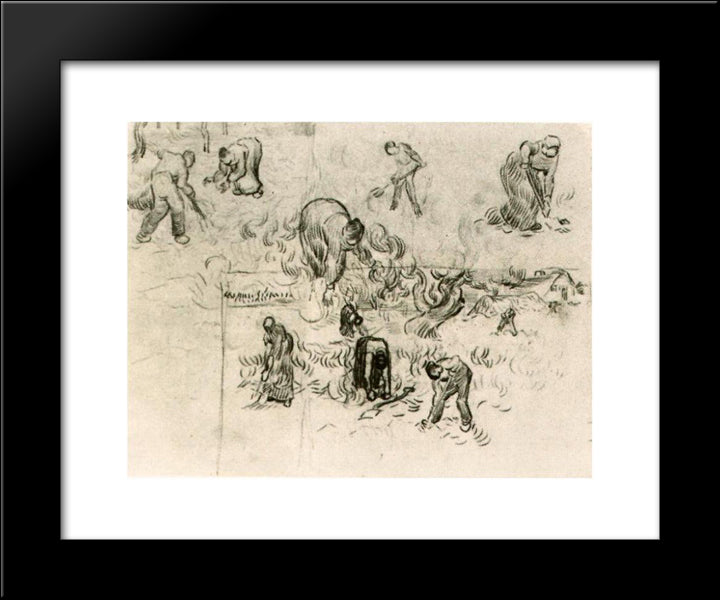 Sheet With Sketches Of Working People 20x24 Black Modern Wood Framed Art Print Poster by Van Gogh, Vincent