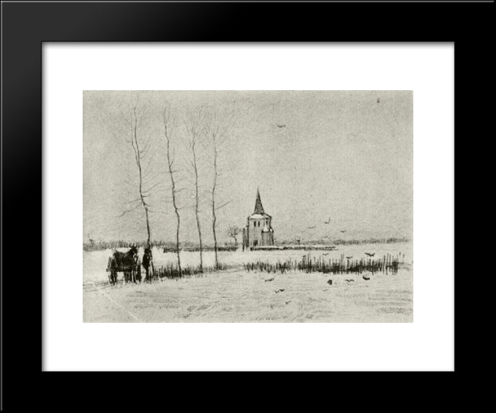 Snowy Landscape With The Old Tower 20x24 Black Modern Wood Framed Art Print Poster by Van Gogh, Vincent