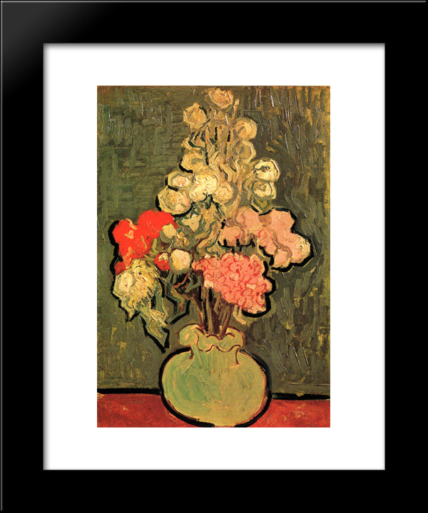 Still Life Vase With Rose-Mallows 20x24 Black Modern Wood Framed Art Print Poster by Van Gogh, Vincent