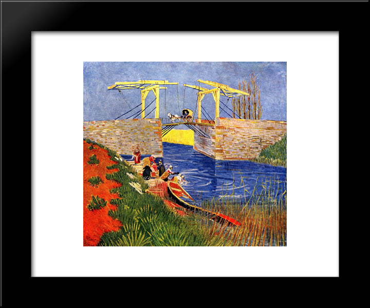 The Langlois Bridge At Arles With Women Washing 20x24 Black Modern Wood Framed Art Print Poster by Van Gogh, Vincent