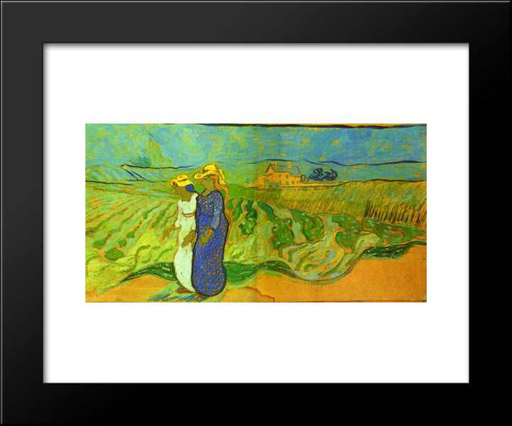 Two Women Crossing The Fields 20x24 Black Modern Wood Framed Art Print Poster by Van Gogh, Vincent