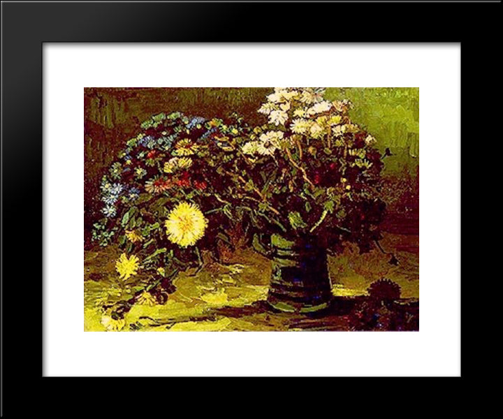 Vase With Daisies 20x24 Black Modern Wood Framed Art Print Poster by Van Gogh, Vincent